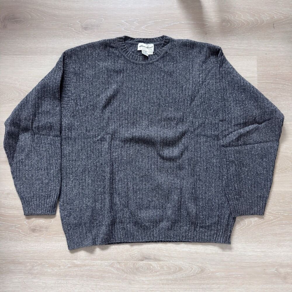VTG 90s Eddie Bauer Ribbed Sweater L Wool Cotton Charcoal Gray Heather Coastal - Picture 2 of 12